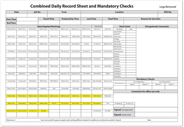 Precise NCR form layout (road marking form)